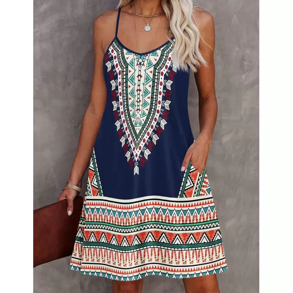 Ekouaer Womens Nightgown Sleeveless V Neck Nightdress Full Slip Print Sleep Dress With PocketsGeometric Print