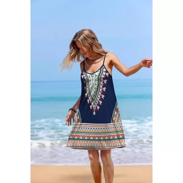 Ekouaer Womens Nightgown Sleeveless V Neck Nightdress Full Slip Print Sleep Dress With PocketsGeometric Print
