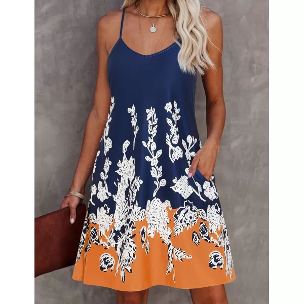 Ekouaer Womens Nightgown Sleeveless V Neck Nightdress Full Slip Print Sleep Dress With PocketsOrange Bottom