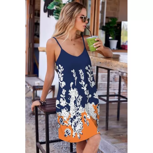 Ekouaer Womens Nightgown Sleeveless V Neck Nightdress Full Slip Print Sleep Dress With PocketsOrange Bottom