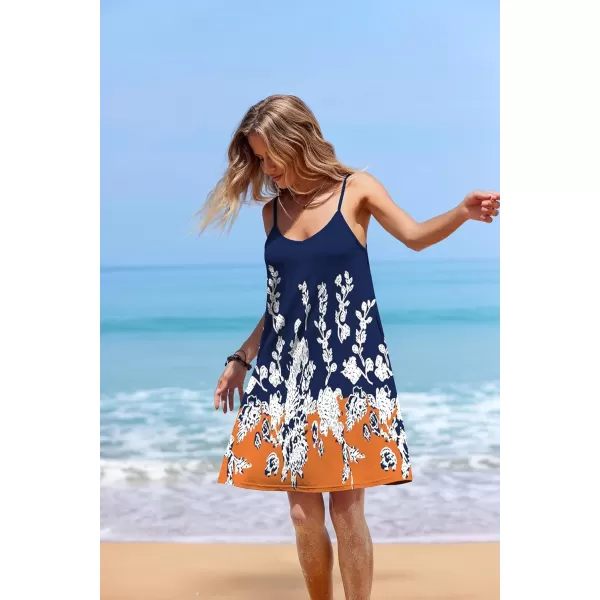 Ekouaer Womens Nightgown Sleeveless V Neck Nightdress Full Slip Print Sleep Dress With PocketsOrange Bottom