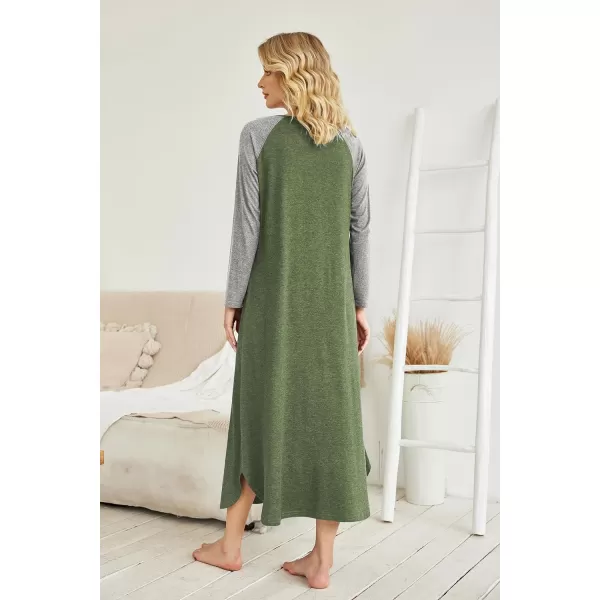 Ekouaer Womens Nightgown VNeck Loungewear Long Sleeve Sleepwear Full Length Nightgown for Women S4XLLong Sleevesarmy Green