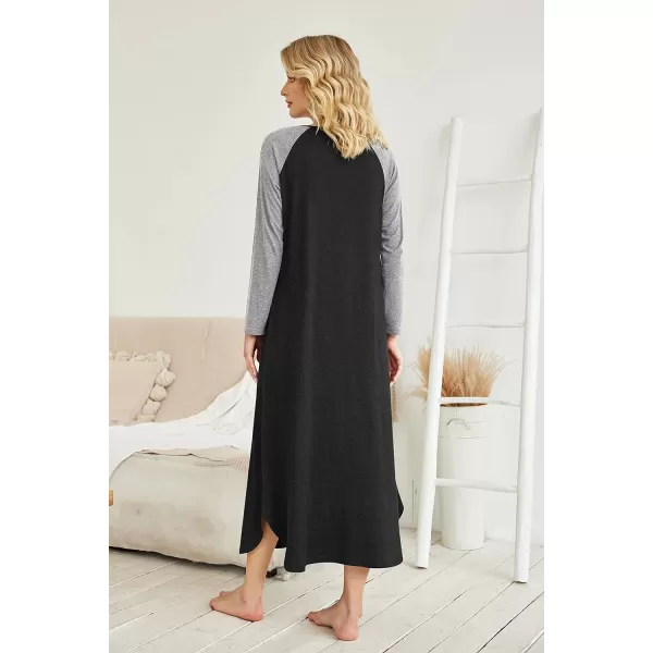 Ekouaer Womens Nightgown VNeck Loungewear Long Sleeve Sleepwear Full Length Nightgown for Women S4XLLong Sleevesblack