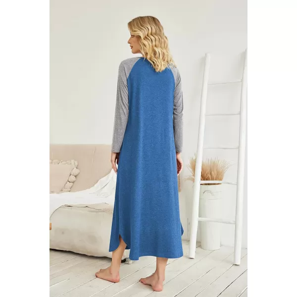 Ekouaer Womens Nightgown VNeck Loungewear Long Sleeve Sleepwear Full Length Nightgown for Women S4XLLong Sleevesblue