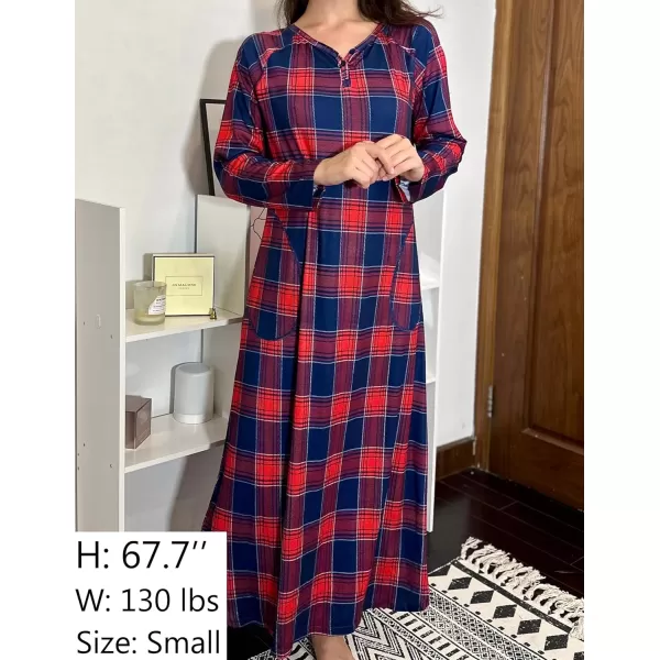 Ekouaer Womens Nightgown VNeck Loungewear Long Sleeve Sleepwear Full Length Nightgown for Women S4XLLong Sleevesblue amp Black Grid