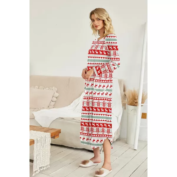 Ekouaer Womens Nightgown VNeck Loungewear Long Sleeve Sleepwear Full Length Nightgown for Women S4XLLong Sleeveschristmas Print