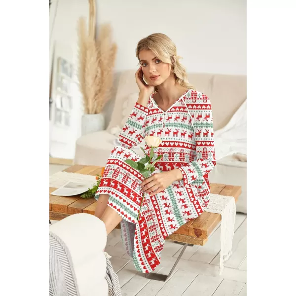 Ekouaer Womens Nightgown VNeck Loungewear Long Sleeve Sleepwear Full Length Nightgown for Women S4XLLong Sleeveschristmas Print