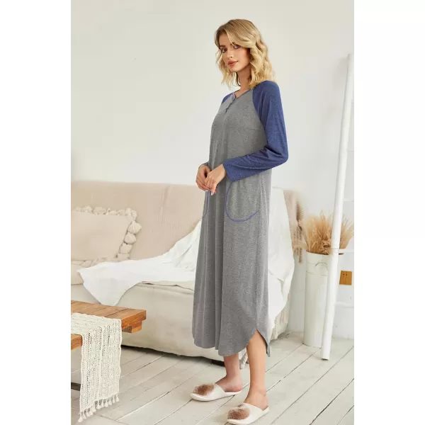 Ekouaer Womens Nightgown VNeck Loungewear Long Sleeve Sleepwear Full Length Nightgown for Women S4XLLong Sleeveslight Grey