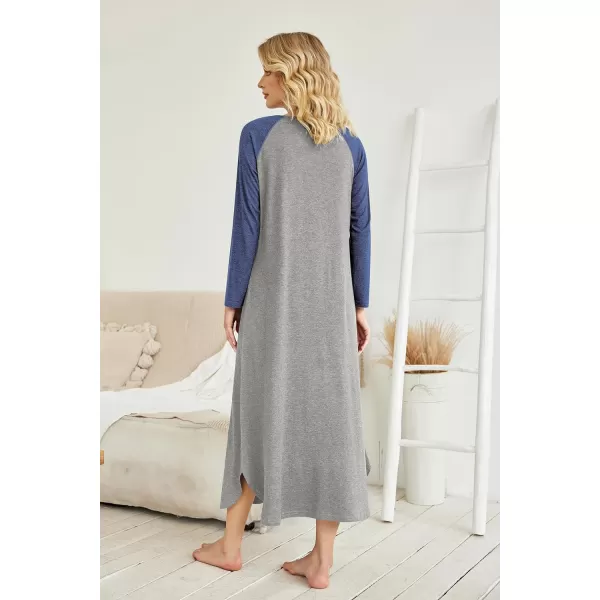 Ekouaer Womens Nightgown VNeck Loungewear Long Sleeve Sleepwear Full Length Nightgown for Women S4XLLong Sleeveslight Grey