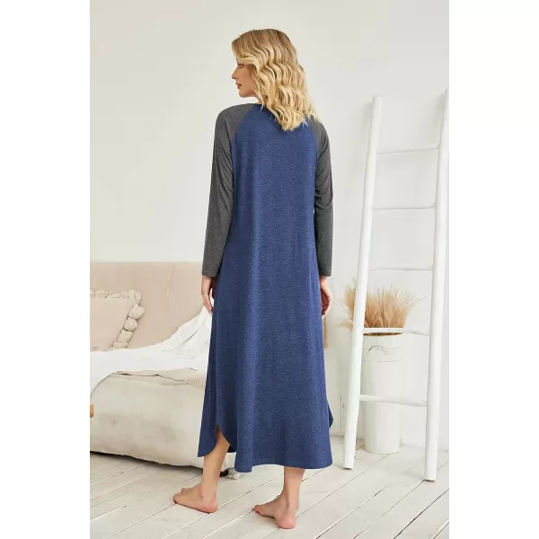 Ekouaer Womens Nightgown VNeck Loungewear Long Sleeve Sleepwear Full Length Nightgown for Women S4XLLong Sleevesnavy Blue