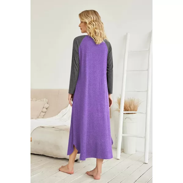 Ekouaer Womens Nightgown VNeck Loungewear Long Sleeve Sleepwear Full Length Nightgown for Women S4XLLong Sleevespurple