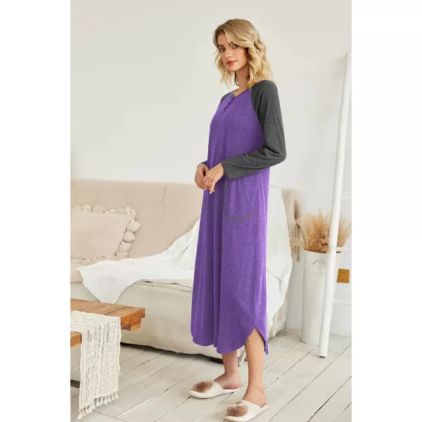 Ekouaer Womens Nightgown VNeck Loungewear Long Sleeve Sleepwear Full Length Nightgown for Women S4XLLong Sleevespurple