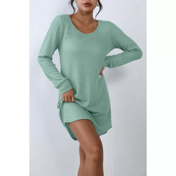 Ekouaer Womens Nightgown Waffle Knit Long Sleeve Sleepshirts Night Shirts for WomenGreen