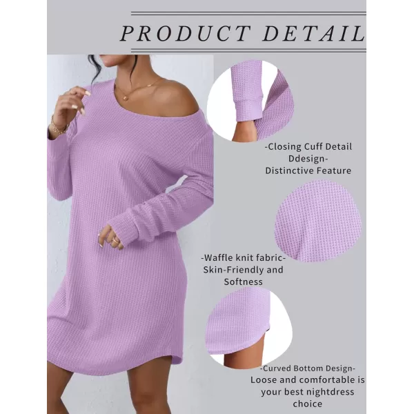 Ekouaer Womens Nightgown Waffle Knit Long Sleeve Sleepshirts Night Shirts for WomenLilac Purple