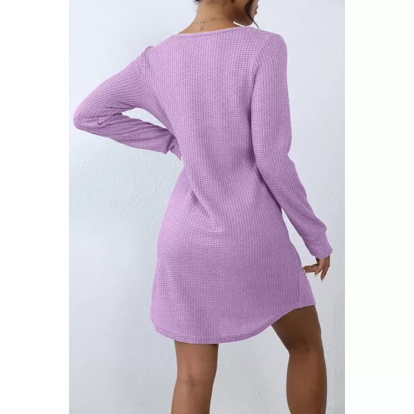 Ekouaer Womens Nightgown Waffle Knit Long Sleeve Sleepshirts Night Shirts for WomenLilac Purple