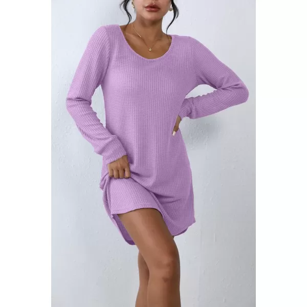 Ekouaer Womens Nightgown Waffle Knit Long Sleeve Sleepshirts Night Shirts for WomenLilac Purple