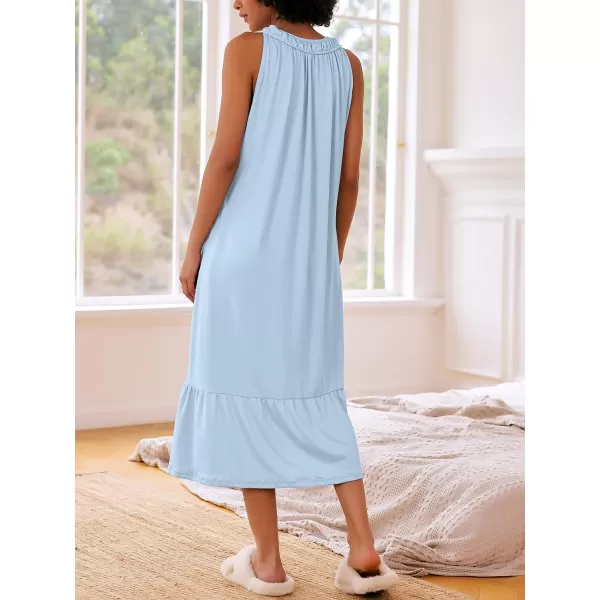 Ekouaer Womens Nightgowns Long Sleeveless Night gown with Pockets Soft Ladies NightdressLight Blue