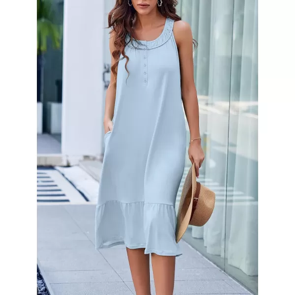 Ekouaer Womens Nightgowns Long Sleeveless Night gown with Pockets Soft Ladies NightdressLight Blue