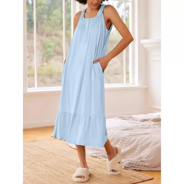 Ekouaer Womens Nightgowns Long Sleeveless Night gown with Pockets Soft Ladies NightdressLight Blue