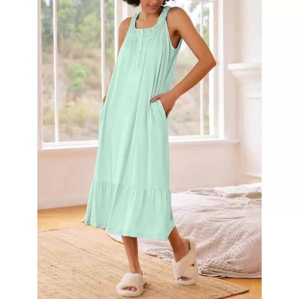 Ekouaer Womens Nightgowns Long Sleeveless Night gown with Pockets Soft Ladies NightdressLight Green