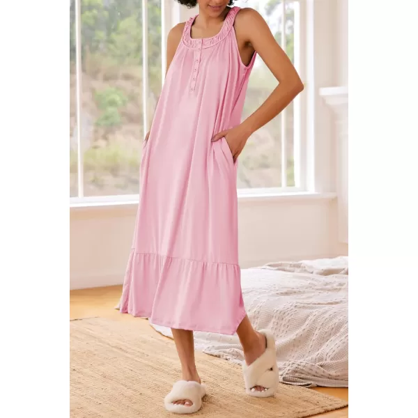 Ekouaer Womens Nightgowns Long Sleeveless Night gown with Pockets Soft Ladies NightdressPink