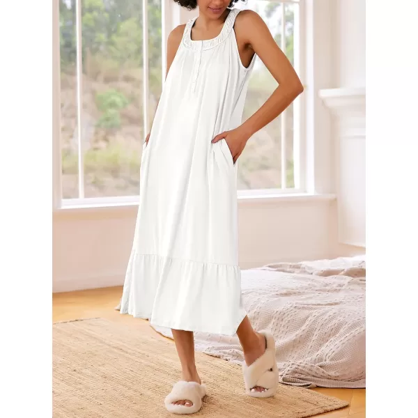 Ekouaer Womens Nightgowns Long Sleeveless Night gown with Pockets Soft Ladies NightdressWhite