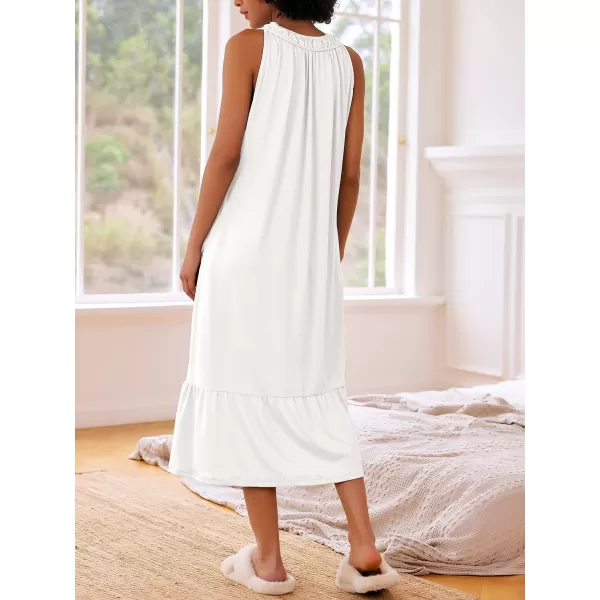 Ekouaer Womens Nightgowns Long Sleeveless Night gown with Pockets Soft Ladies NightdressWhite