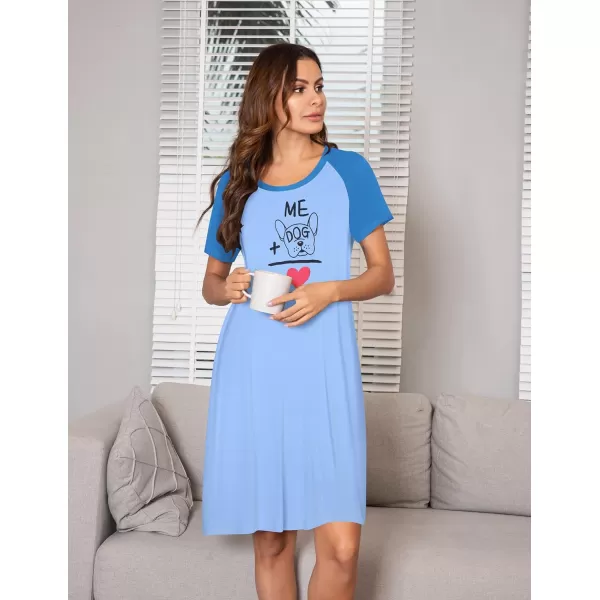 Ekouaer Womens Nightgowns Short Sleeve Nightshirts Printed Sleepwear Soft Sleep Shirts S3XLAbaby Bluedog