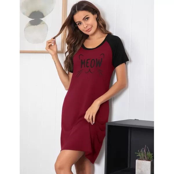 Ekouaer Womens Nightgowns Short Sleeve Nightshirts Printed Sleepwear Soft Sleep Shirts S3XLAwine Redmeow