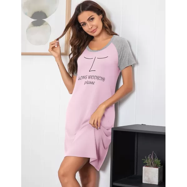 Ekouaer Womens Nightgowns Short Sleeve Nightshirts Printed Sleepwear Soft Sleep Shirts S3XLBpink