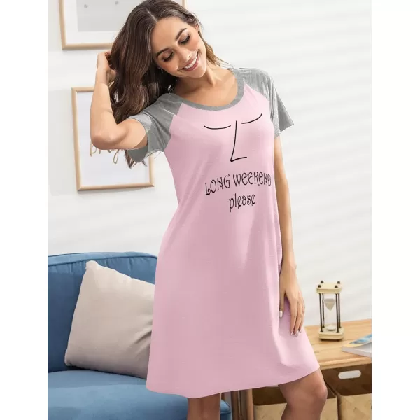 Ekouaer Womens Nightgowns Short Sleeve Nightshirts Printed Sleepwear Soft Sleep Shirts S3XLBpink