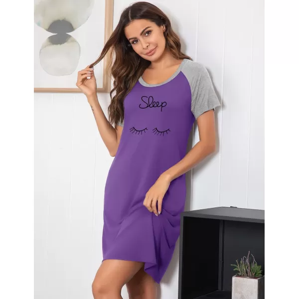 Ekouaer Womens Nightgowns Short Sleeve Nightshirts Printed Sleepwear Soft Sleep Shirts S3XLBpurple