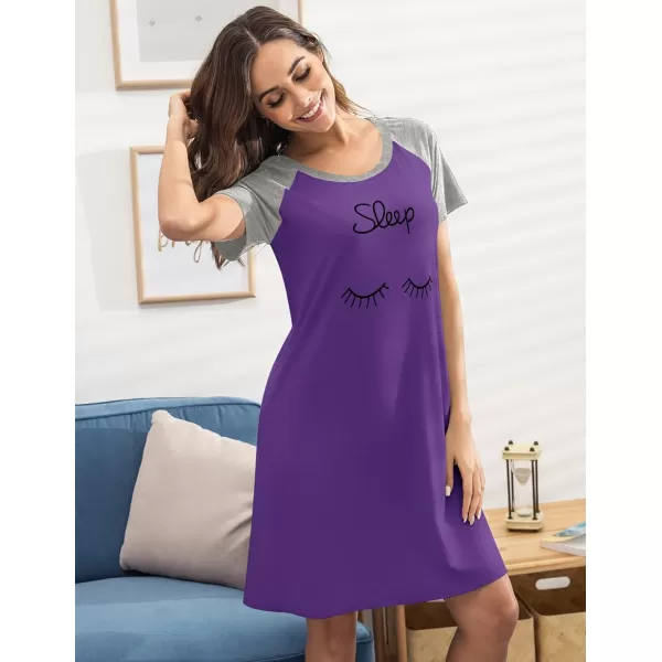 Ekouaer Womens Nightgowns Short Sleeve Nightshirts Printed Sleepwear Soft Sleep Shirts S3XLBpurple