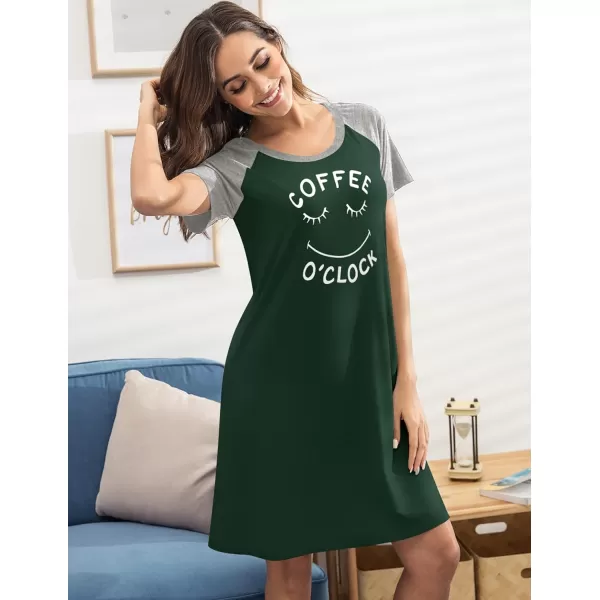 Ekouaer Womens Nightgowns Short Sleeve Nightshirts Printed Sleepwear Soft Sleep Shirts S3XLDark Green