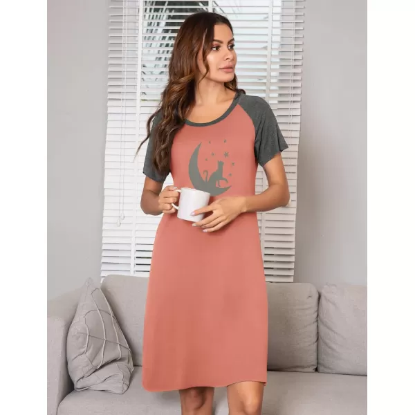 Ekouaer Womens Nightgowns Short Sleeve Nightshirts Printed Sleepwear Soft Sleep Shirts S3XLPinkmoon