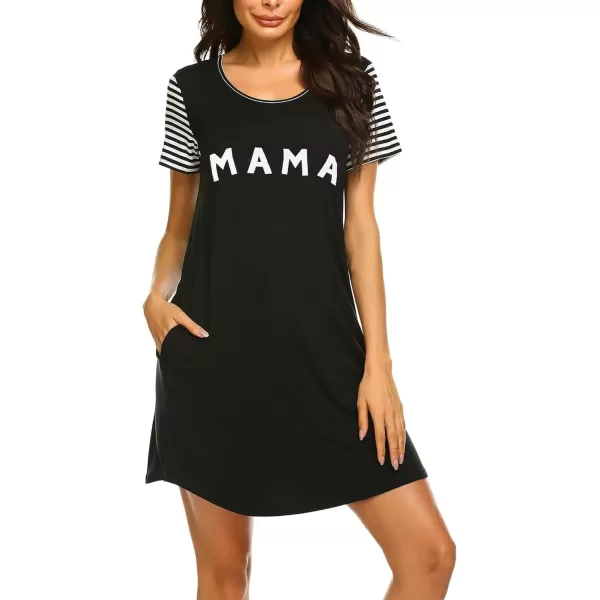 Ekouaer Womens Nightgowns Short Sleeve Nightshirts Printed Sleepwear Soft Sleep Shirts S3XLPocketsblack Mama