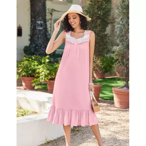 Ekouaer Womens Nightgowns Victorian Long Sleeveless Sleepdress with Pockets Lace Trim Button Up Nightshirt SXXXLDark Pink