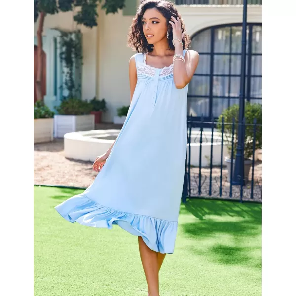 Ekouaer Womens Nightgowns Victorian Long Sleeveless Sleepdress with Pockets Lace Trim Button Up Nightshirt SXXXLLight Blue