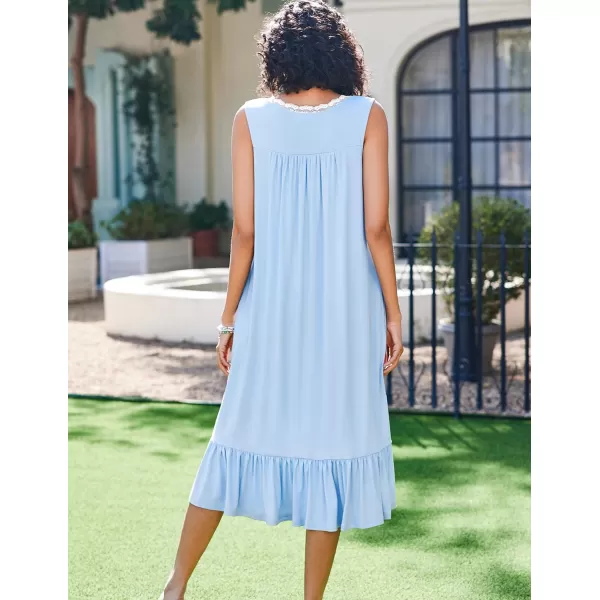 Ekouaer Womens Nightgowns Victorian Long Sleeveless Sleepdress with Pockets Lace Trim Button Up Nightshirt SXXXLLight Blue