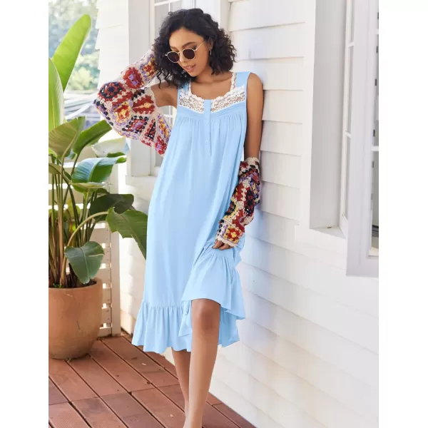 Ekouaer Womens Nightgowns Victorian Long Sleeveless Sleepdress with Pockets Lace Trim Button Up Nightshirt SXXXLLight Blue