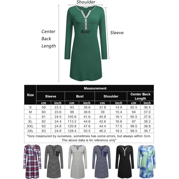 Ekouaer Womens Nightshirt Long Sleeve Button Down Nightgown VNeck Sleepwear Casual Pajama Dress5 Army Green