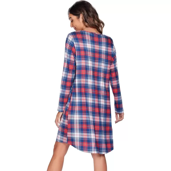 Ekouaer Womens Nightshirt Long Sleeve Button Down Nightgown VNeck Sleepwear Casual Pajama DressRed Plaid 5