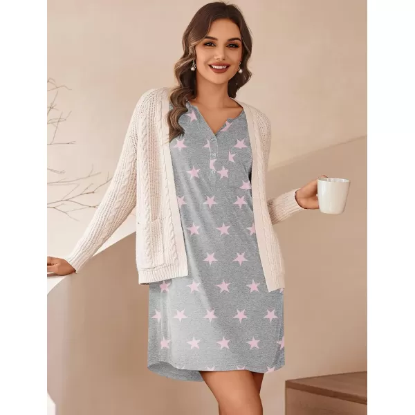 Ekouaer Womens Nightshirt Long Sleeve Button Down Nightgown VNeck Sleepwear Casual Pajama DressStars 6