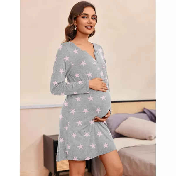 Ekouaer Womens Nightshirt Long Sleeve Button Down Nightgown VNeck Sleepwear Casual Pajama DressStars 6