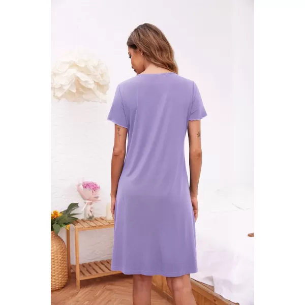 Ekouaer Womens Nightshirt Short Sleeve Button Down Nightgown VNeck Sleepwear Pajama DressAlilac