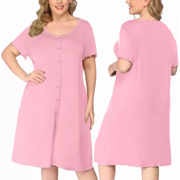 Ekouaer Womens Nightshirt Short Sleeve Button Down Nightgown VNeck Sleepwear Pajama DressAmisty Rose