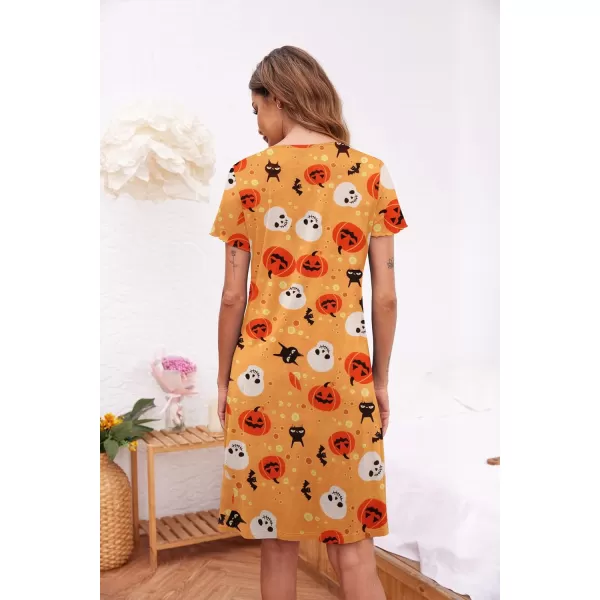 Ekouaer Womens Nightshirt Short Sleeve Button Down Nightgown VNeck Sleepwear Pajama DressApat2 Yellow Print