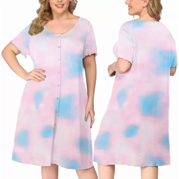 Ekouaer Womens Nightshirt Short Sleeve Button Down Nightgown VNeck Sleepwear Pajama DressApat3 Blue Rose