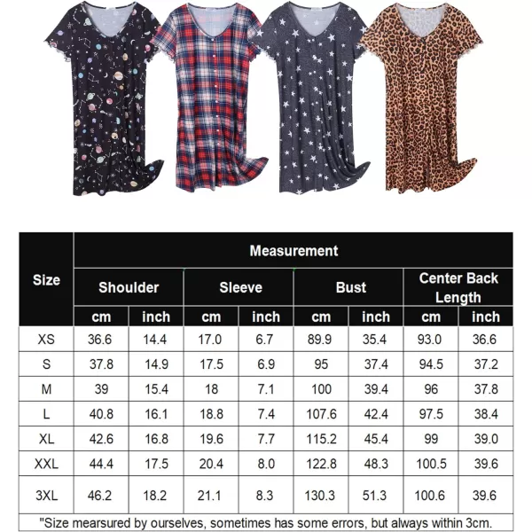 Ekouaer Womens Nightshirt Short Sleeve Button Down Nightgown VNeck Sleepwear Pajama DressApat6 Lattice