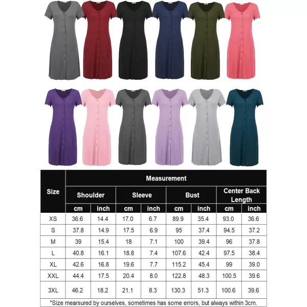 Ekouaer Womens Nightshirt Short Sleeve Button Down Nightgown VNeck Sleepwear Pajama DressAponceau